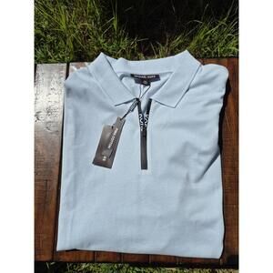 MICHAEL KORS Zip Pastel Blue Polo Shirt NEW 2XL XXL MSRP $118 - Pin hole on back